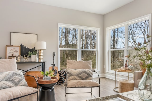 sitting room featuring baseboards and wood finished floors