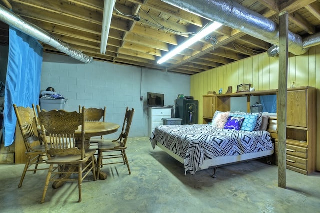 bedroom with concrete floors