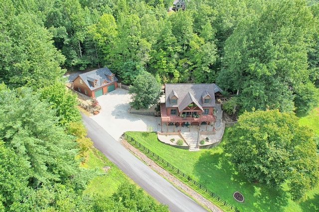 aerial view with a forest view