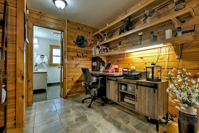 office featuring wooden walls