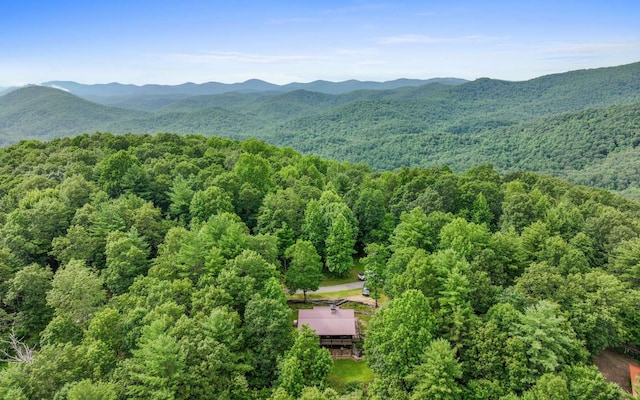 drone / aerial view featuring a mountain view