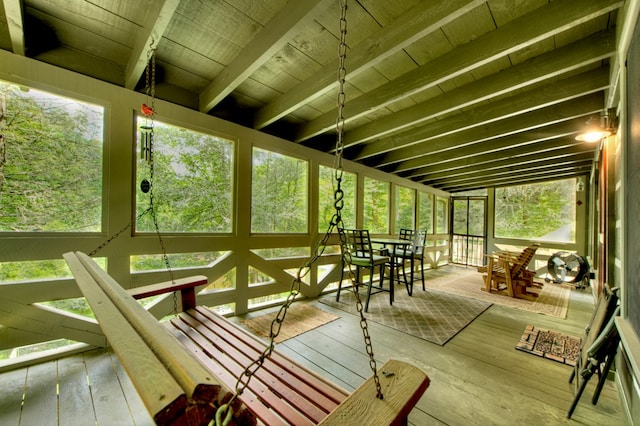 106 Butler Creek Rd, Cherry Log, GA 30522 - sunroom featuring outdoor dining space, healthy amount of natural light, and beamed ceiling