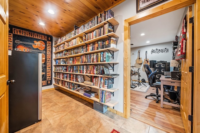 office area featuring wooden ceiling