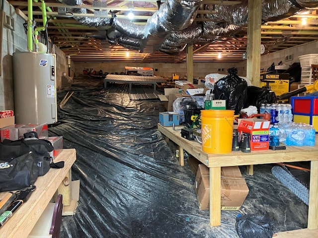 unfinished basement with electric water heater