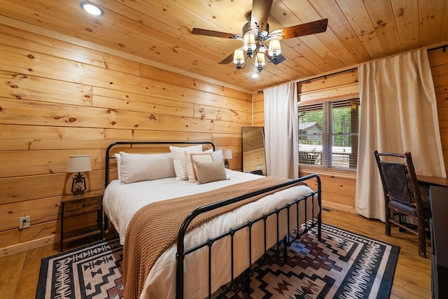 953 Lemmon Ln, Ellijay, GA 30540 - bedroom featuring wooden ceiling, hardwood / wood-style flooring, wood walls, recessed lighting, and a ceiling fan