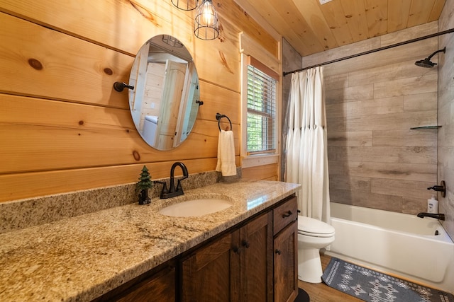 953 Lemmon Ln, Ellijay, GA 30540 - full bath with toilet, wooden walls, vanity, shower / bath combo, and wood finished floors