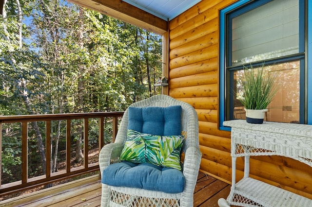 wooden balcony with a deck