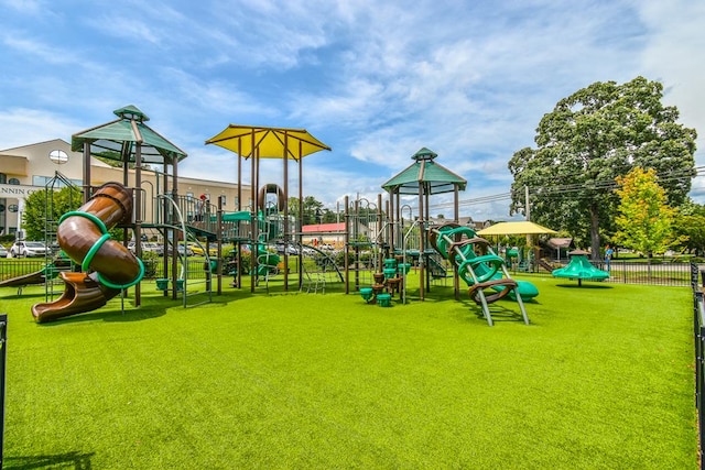 view of play area with a yard