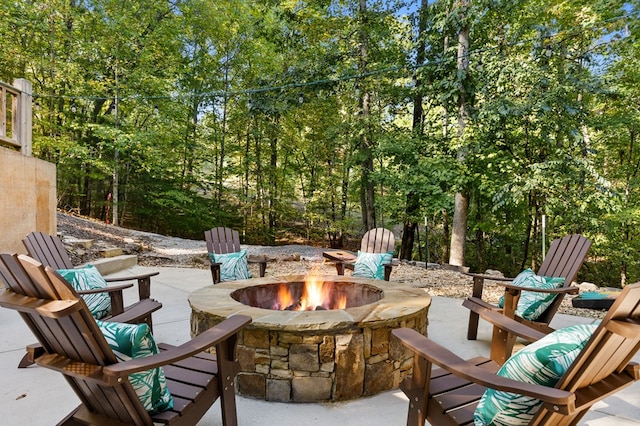 view of patio / terrace featuring a fire pit