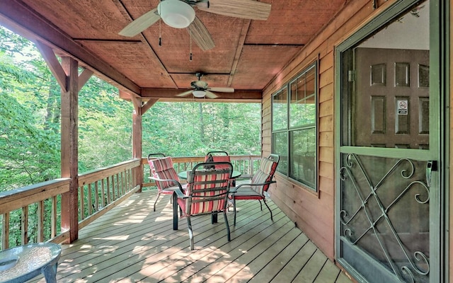 wooden terrace with ceiling fan