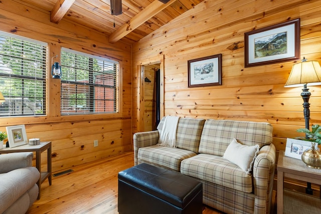 106 River Vista Dr, Dillard, GA 30537 - living room featuring wooden ceiling, light wood-style flooring, and wood walls