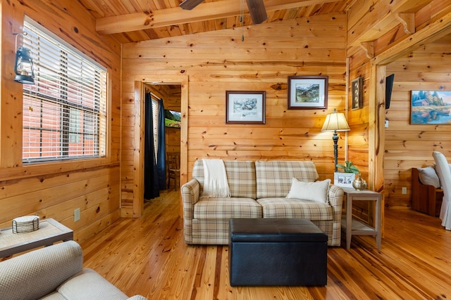 106 River Vista Dr, Dillard, GA 30537 - living area with wooden walls, light wood-style floors, and wooden ceiling
