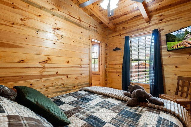 106 River Vista Dr, Dillard, GA 30537 - bedroom with wooden walls and a wooden ceiling with exposed beams