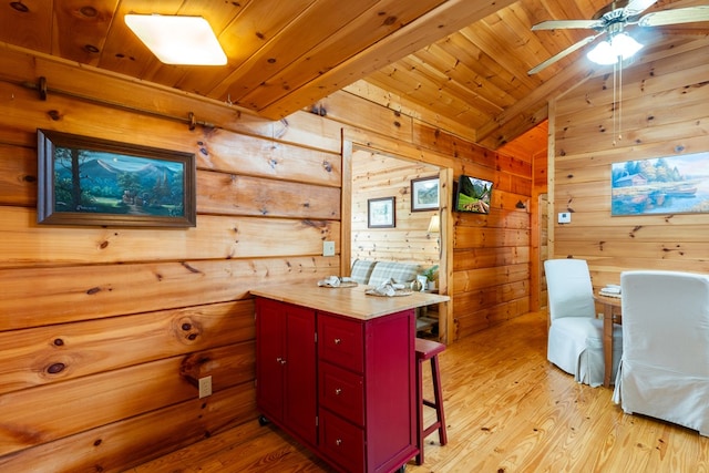 106 River Vista Dr, Dillard, GA 30537 - office area with wood walls, wood ceiling, light wood-style floors, ceiling fan, and lofted ceiling