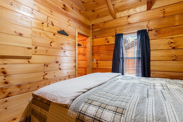 106 River Vista Dr, Dillard, GA 30537 - bedroom featuring wood walls and wooden ceiling