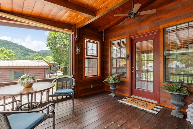 106 River Vista Dr, Dillard, GA 30537 - sunroom featuring a mountain view and ceiling fan