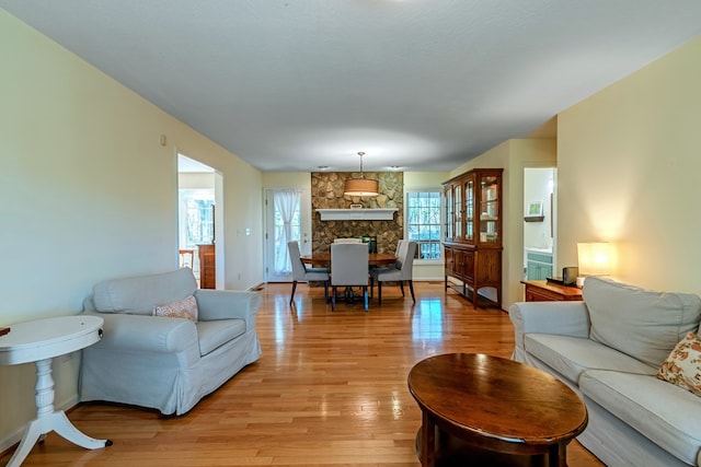 living room with light hardwood / wood-style floors