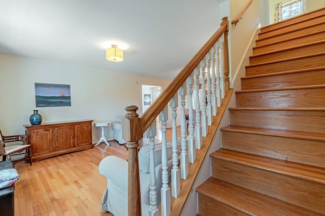 stairs with wood-type flooring and a wealth of natural light