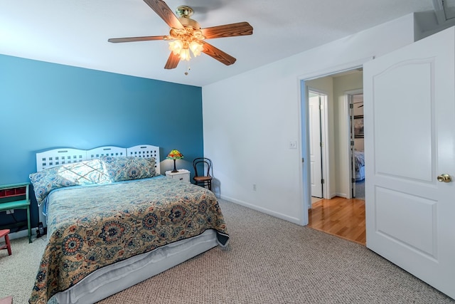 bedroom featuring carpet flooring and ceiling fan