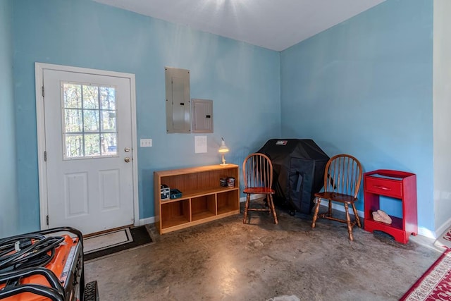 living area with electric panel