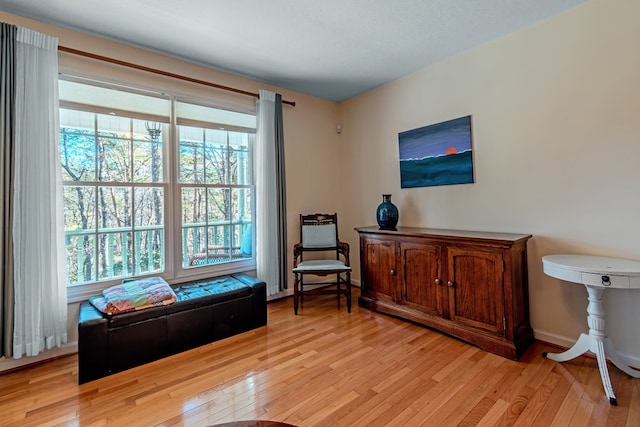 sitting room with light hardwood / wood-style floors