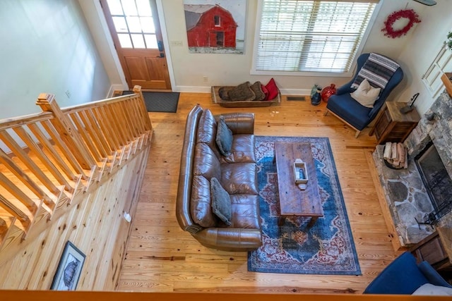 104 E Buck Run, Dahlonega, GA 30533 - living room with wood finished floors and a fireplace