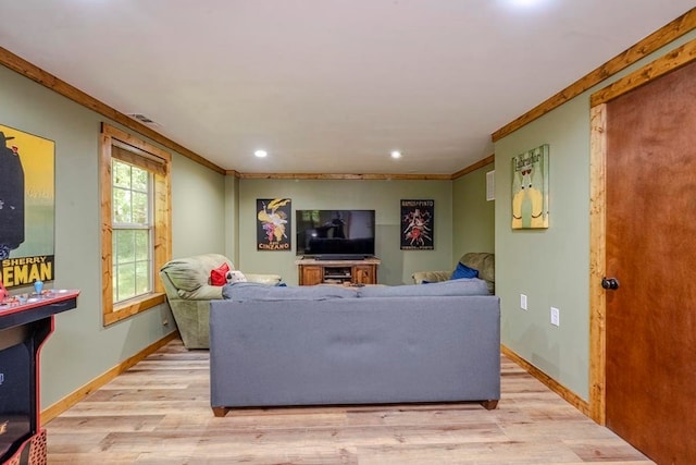 104 E Buck Run, Dahlonega, GA 30533 - living area with crown molding, light wood-style flooring, and recessed lighting
