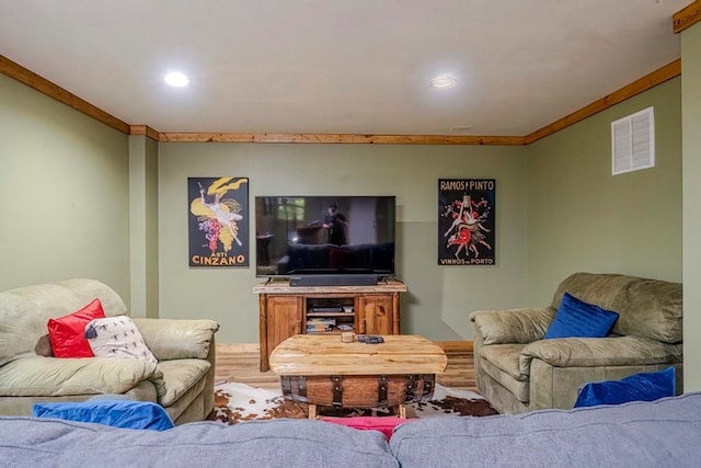 104 E Buck Run, Dahlonega, GA 30533 - living area with recessed lighting, ornamental molding, and light wood finished floors