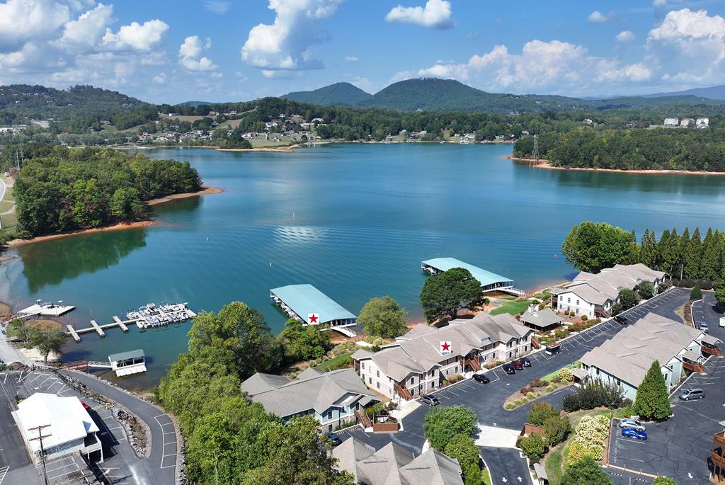 bird's eye view featuring a water and mountain view