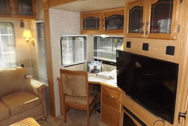 dining space featuring built in desk