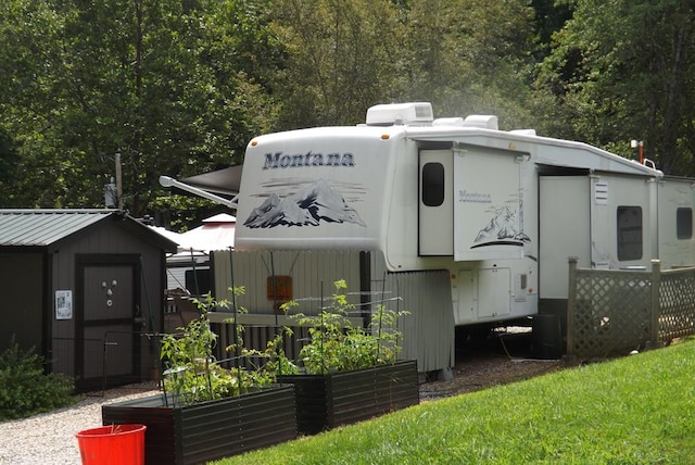 exterior space with a storage unit