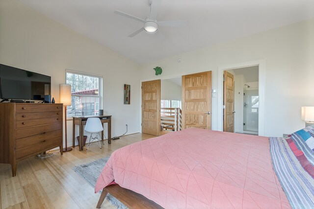 1181 Tickanetley Rd, Ellijay, GA 30536 - bedroom with wood finished floors, lofted ceiling, and a ceiling fan