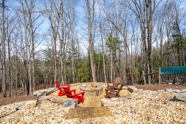 1181 Tickanetley Rd, Ellijay, GA 30536 - view of yard with a fire pit and a view of trees
