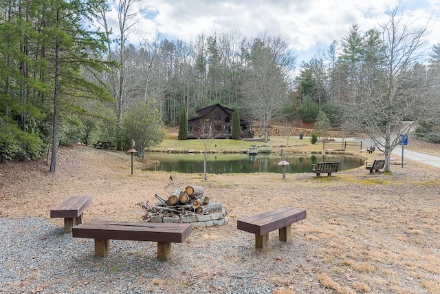 view of yard with a water view