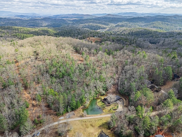 aerial view featuring a water and mountain view