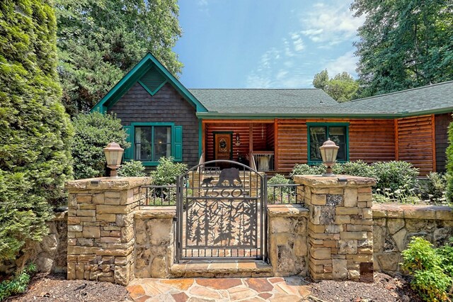 view of log home