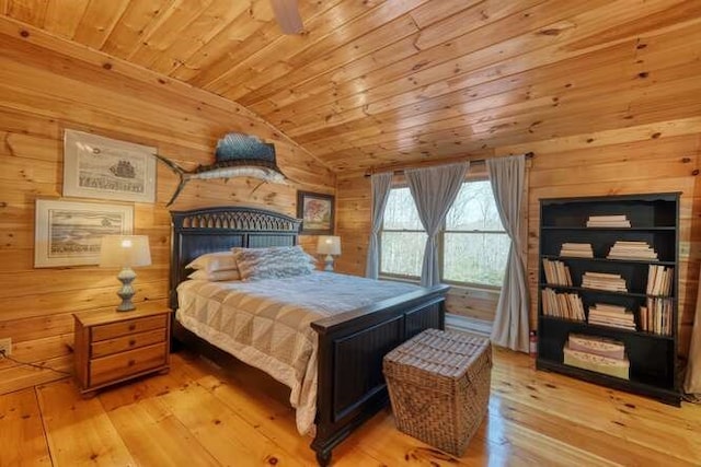 271 Kates Cove Rd, Murphy, NC 28906 - bedroom featuring wooden ceiling, vaulted ceiling, wooden walls, and wood-type flooring