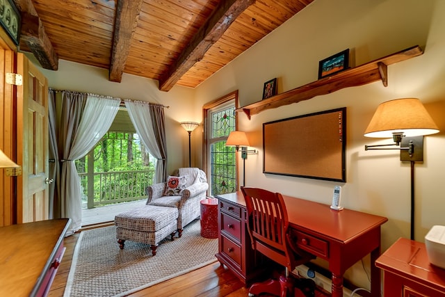 1504 Red Marble Rd, Andrews, NC 28901 - office space with a wood ceiling with exposed beams and wood finished floors