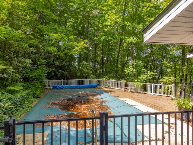 1504 Red Marble Rd, Andrews, NC 28901 - view of pool featuring a wooden deck and view of scattered trees