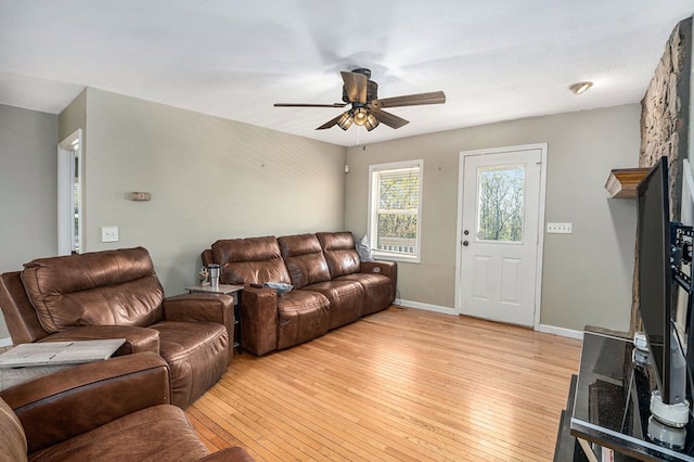 542 Sharp Top Cir, Blairsville, GA 30512 - living area featuring light wood-type flooring, baseboards, and ceiling fan