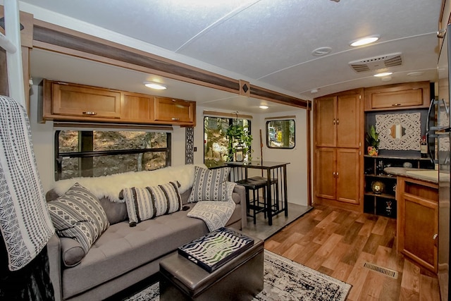 living room with light hardwood / wood-style floors and a healthy amount of sunlight