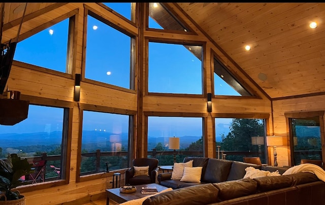 LOT1 S Aska Rd, Blue Ridge, GA 30515 - living room with wood walls, wood ceiling, high vaulted ceiling, and a mountain view