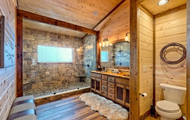 LOT1 S Aska Rd, Blue Ridge, GA 30515 - bathroom with wood finished floors, a shower stall, toilet, wood ceiling, and vanity