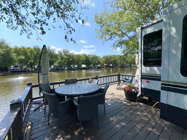 view of dock with a water view