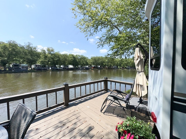 dock area with a water view