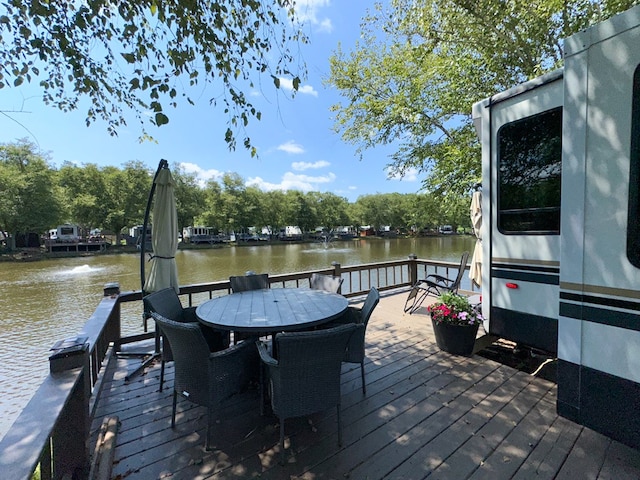 view of dock with a water view