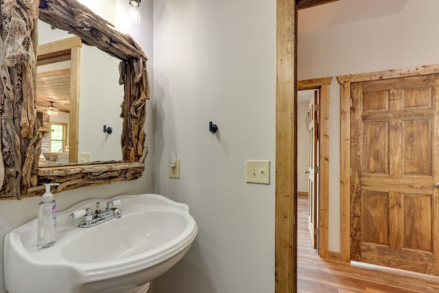 bathroom with a sink and wood finished floors