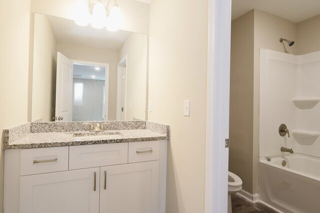 65 Hood Park Ct, Jasper, GA 30143 - bathroom featuring vanity, shower / bathtub combination, toilet, and baseboards