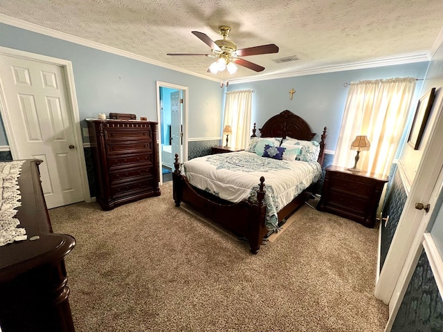 75 Briar Patch Dr, Covington, GA 30014 - bedroom featuring crown molding, carpet flooring, ceiling fan, a textured ceiling, and multiple windows