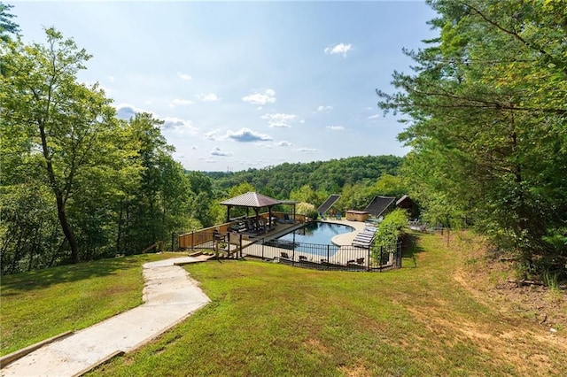 dock area featuring a lawn and a gazebo